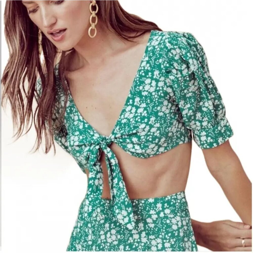 For Love & Lemons Green Zamira Floral Crop Top Size XS 2484